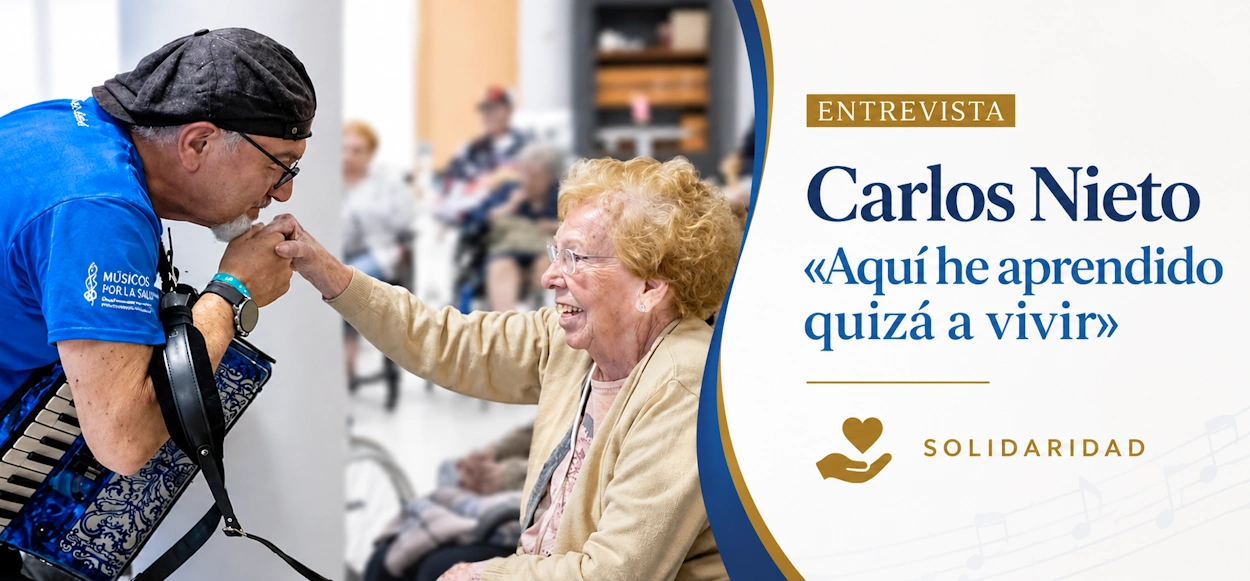 Carlos Nieto en entrevista, compartiendo su experiencia de vida y solidaridad.