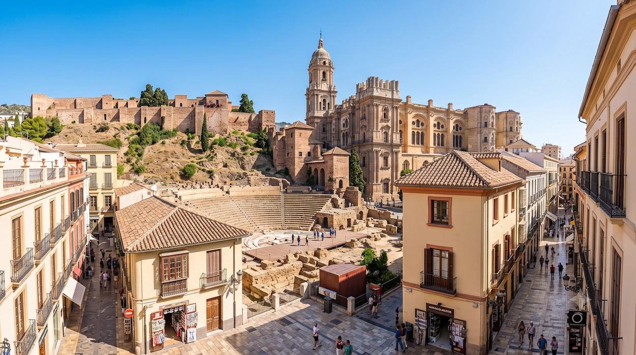 Vista del centro histórico de Málaga con la Catedral y la Alcazaba.
